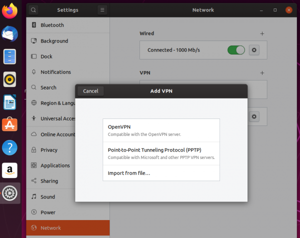 Ubuntu Add VPN screen