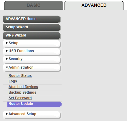 Administrative menu on a Netgear router