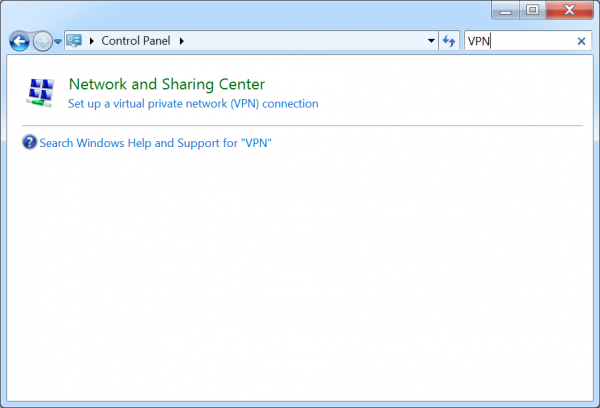 Windows 7 Control Panel VPN results