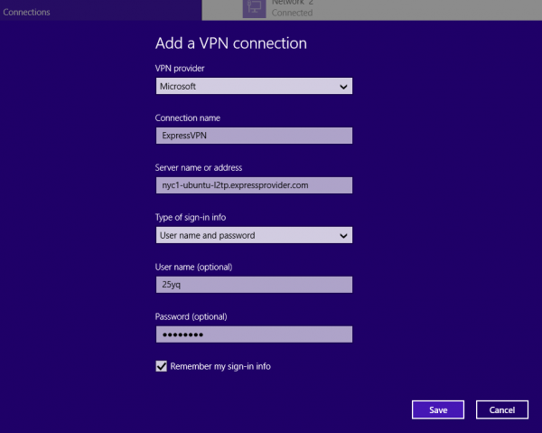 Windows 8 new VPN connection screen