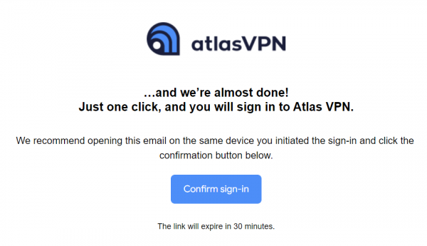 Atlas VPN verification code email