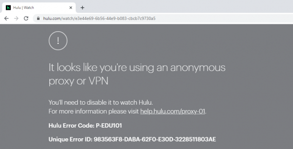 Hulu VPN error message
