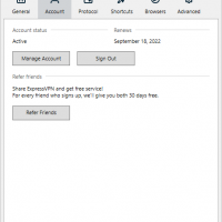 ExpressVPN account settings in Windows app