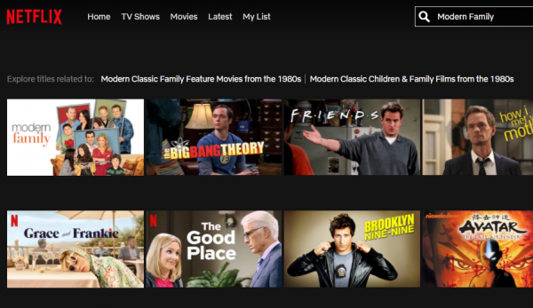 Netflix search results for Modern Family