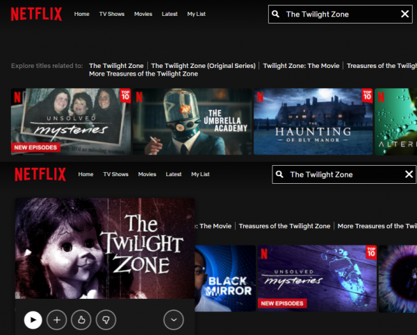 Netflix results for The Twilight Zone